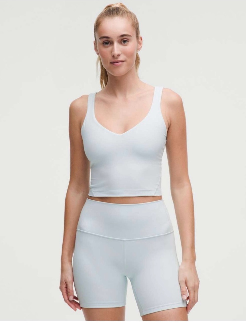 lululemon athletica Light Blue V-Neck Cropped Tank Top